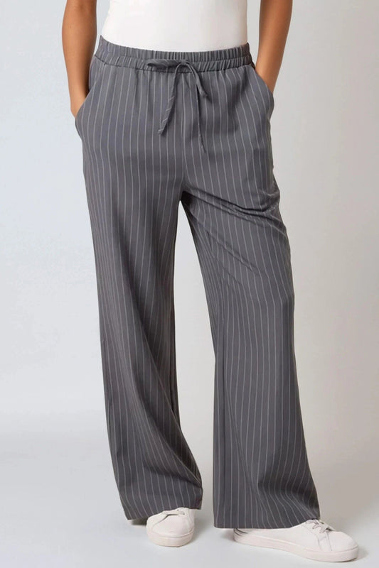 Relaxed fit charcoal pinstripe wide leg trousers