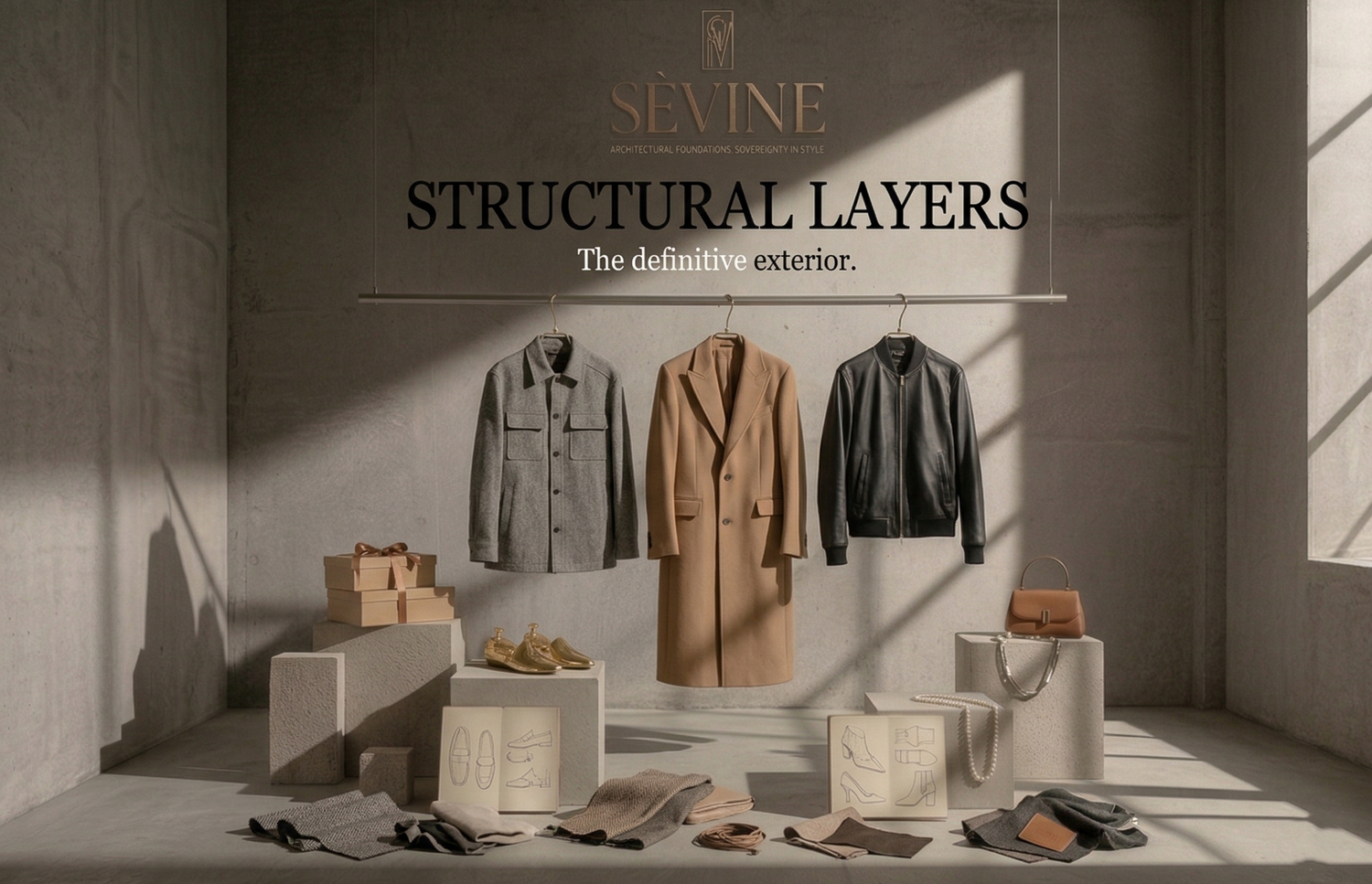SÈVINE Structural Layers collection featuring jackets, bomber jackets and coats designed for a refined modern outerwear wardrobe
