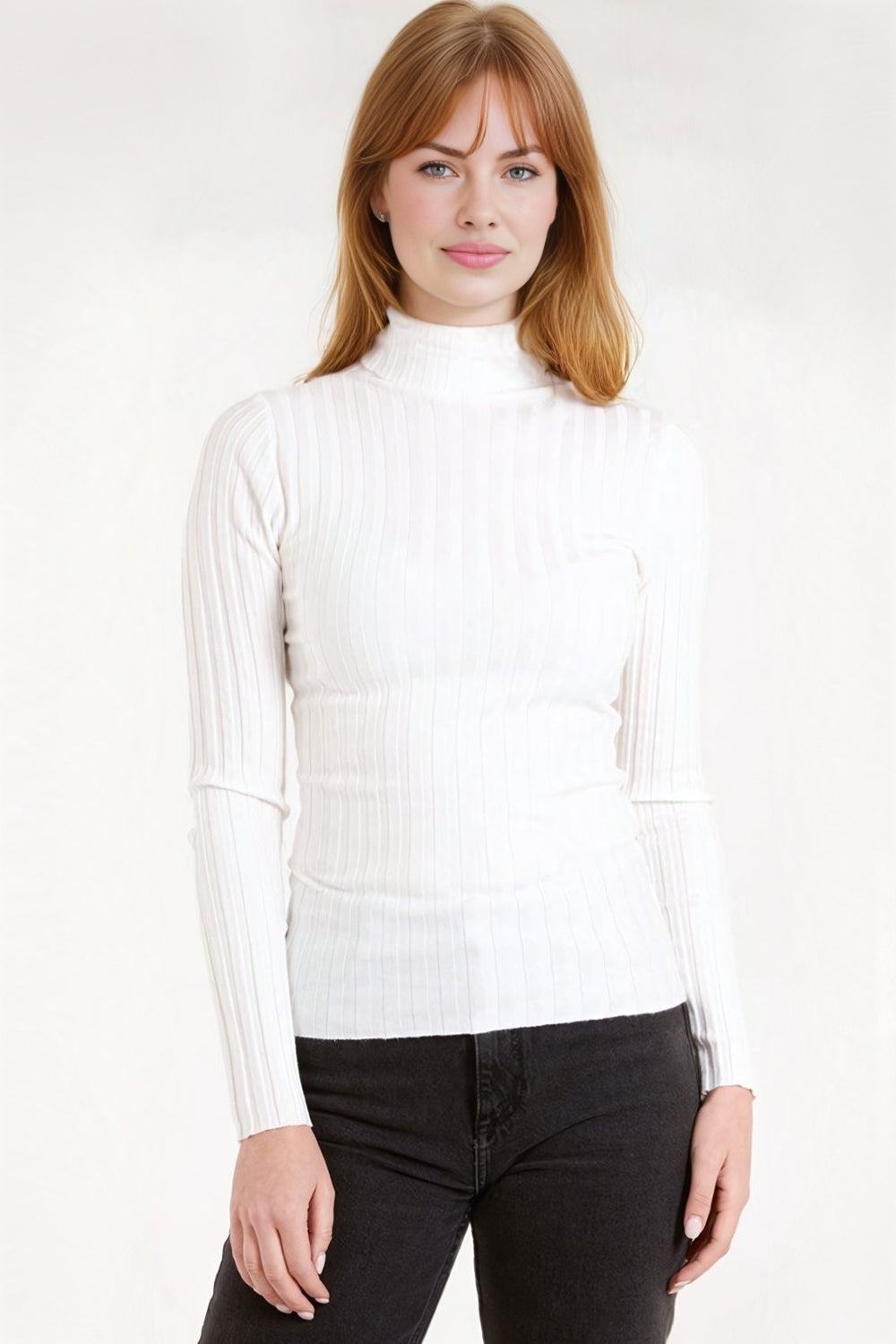 Lyra ribbed roll neck jumper in alabaster cream by SÈVINE