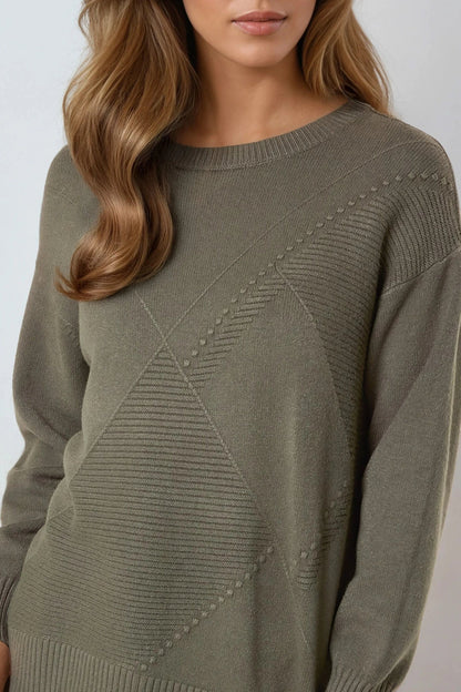 Geometric rib texture on Lyra knit jumper