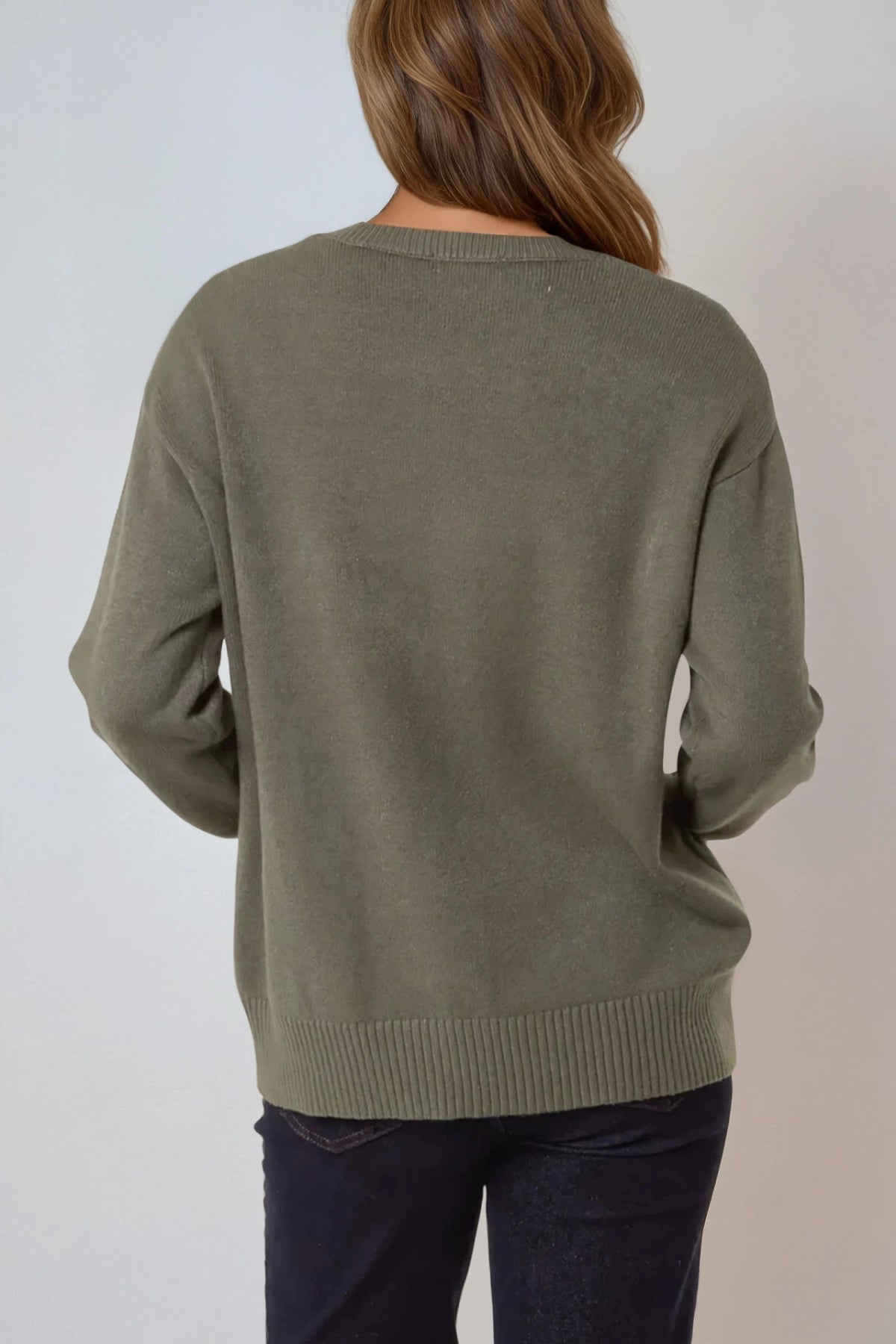 Relaxed fit khaki knit sweater with rib detailing