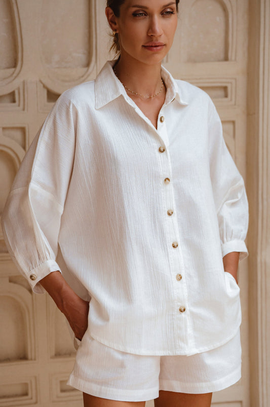 Corsica architectural linen shirt in cloud white by SÈVINE
