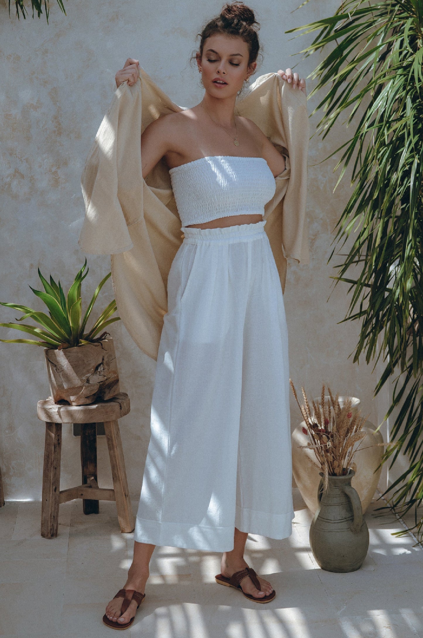 Delhi wide-leg linen trousers in natural slate by SÈVINE