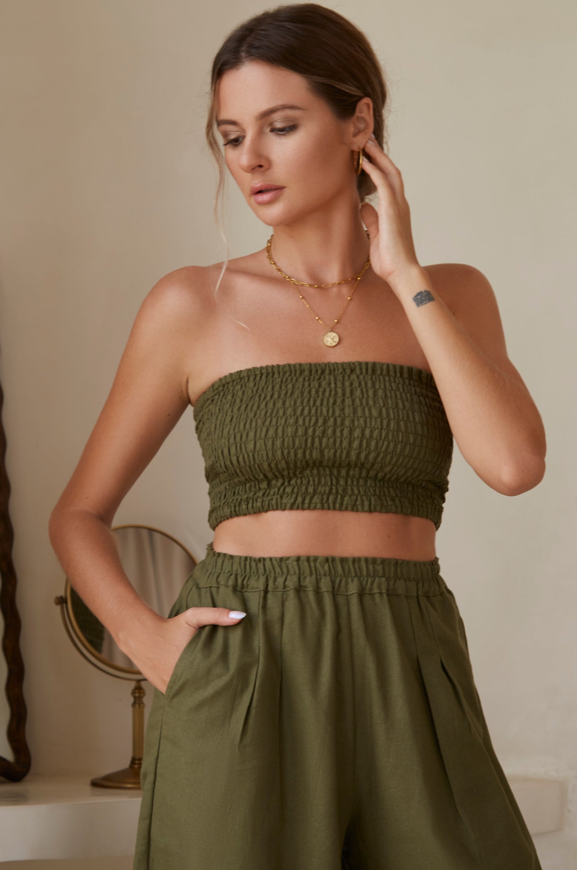 Fenzi smocked linen bandeau top by SÈVINE