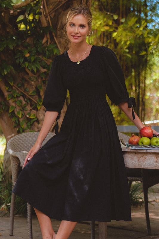 Freya Smocked Linen Midi Dress-1