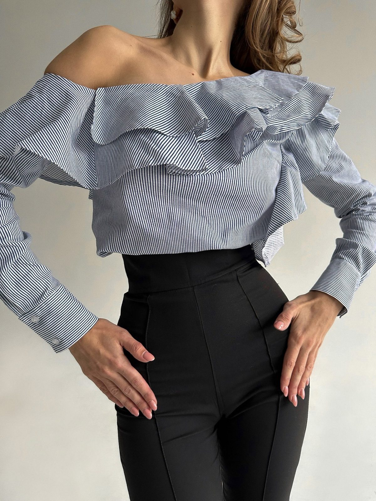 Symphony asymmetric off-shoulder striped blouse by SÈVINE