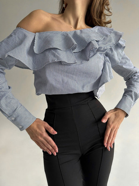 Symphony asymmetric off-shoulder striped blouse by SÈVINE