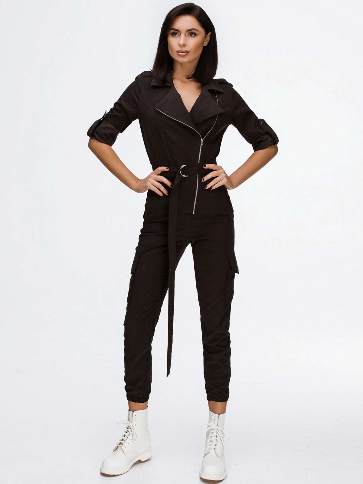 Kael asymmetric jumpsuit in midnight black by SÈVINE