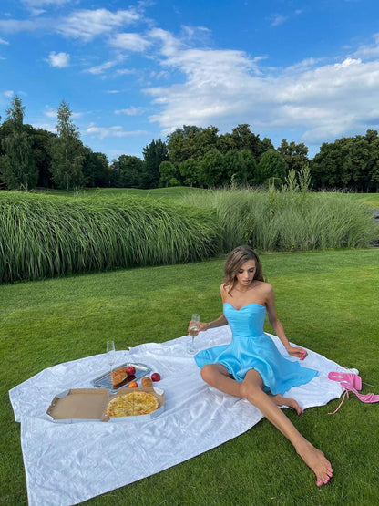 Chic Shoulder Bliss Short Dress with Circle Skirt and Corset Detail-6