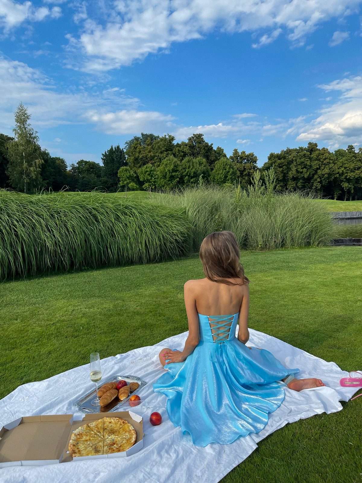 Chic Shoulder Bliss Short Dress with Circle Skirt and Corset Detail-12