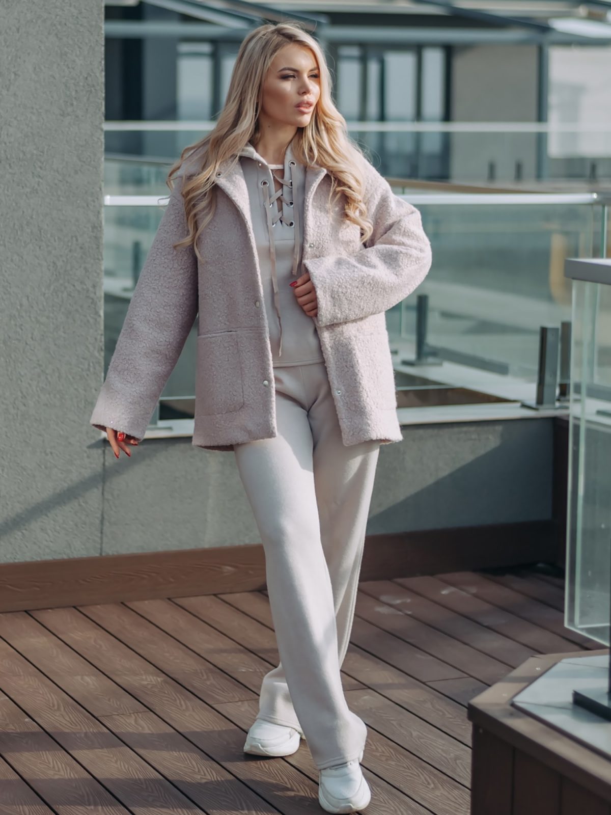 Juno oversized funnel-neck coat in bone ivory by SÈVINE