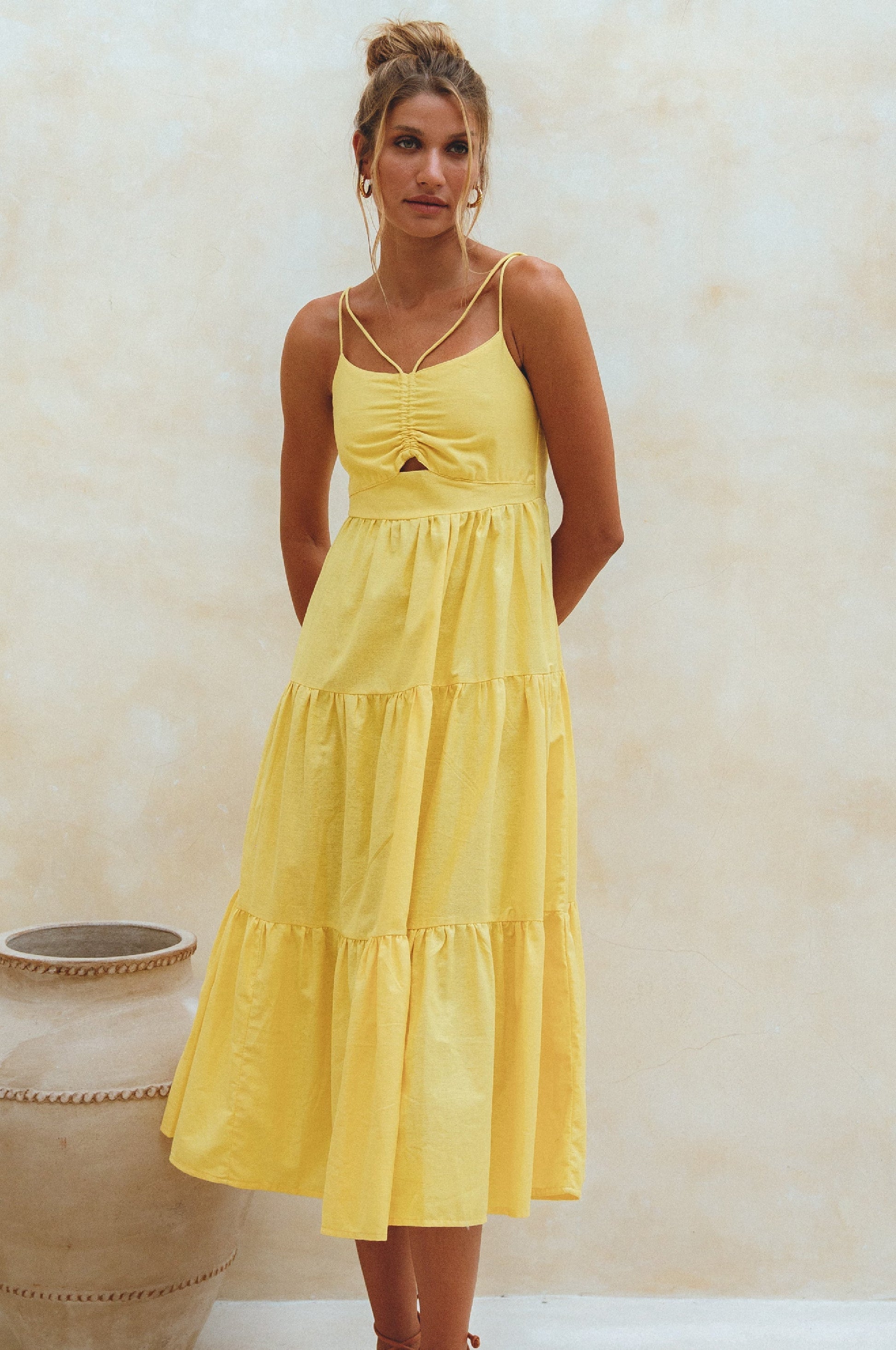 Rafaela Strappy Linen Midi Dress-3