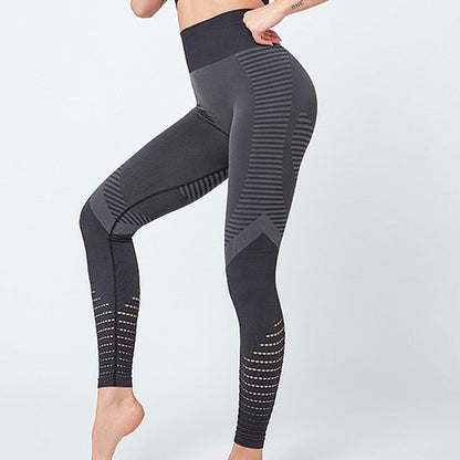 Women Gym Leggings Breathable Stripe Seamless Legging Fitness Sport Pants-6