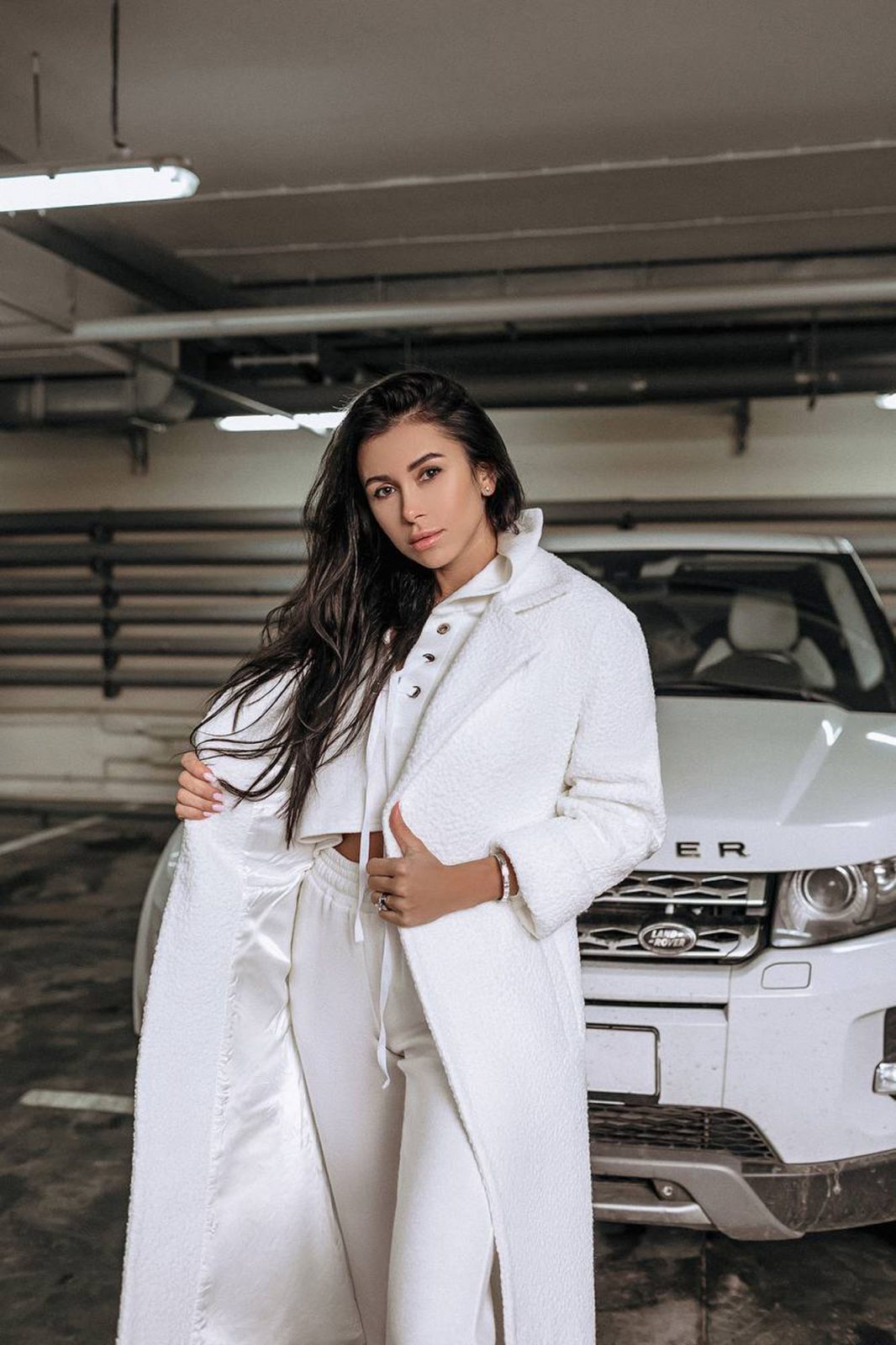 Oversized slate grey longline coat with press stud fastening