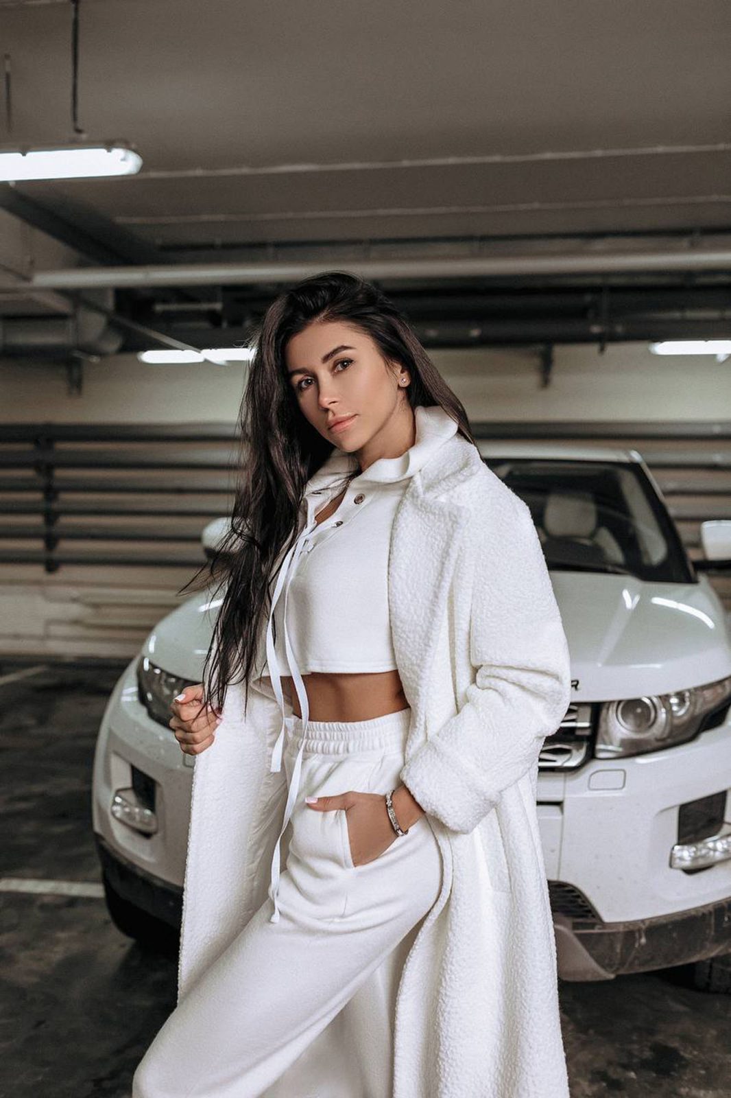 Funnel collar detail on Juno longline coat