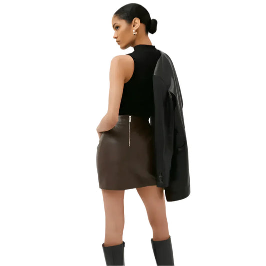 Women’s Dark Brown Leather Mini Skirt-1