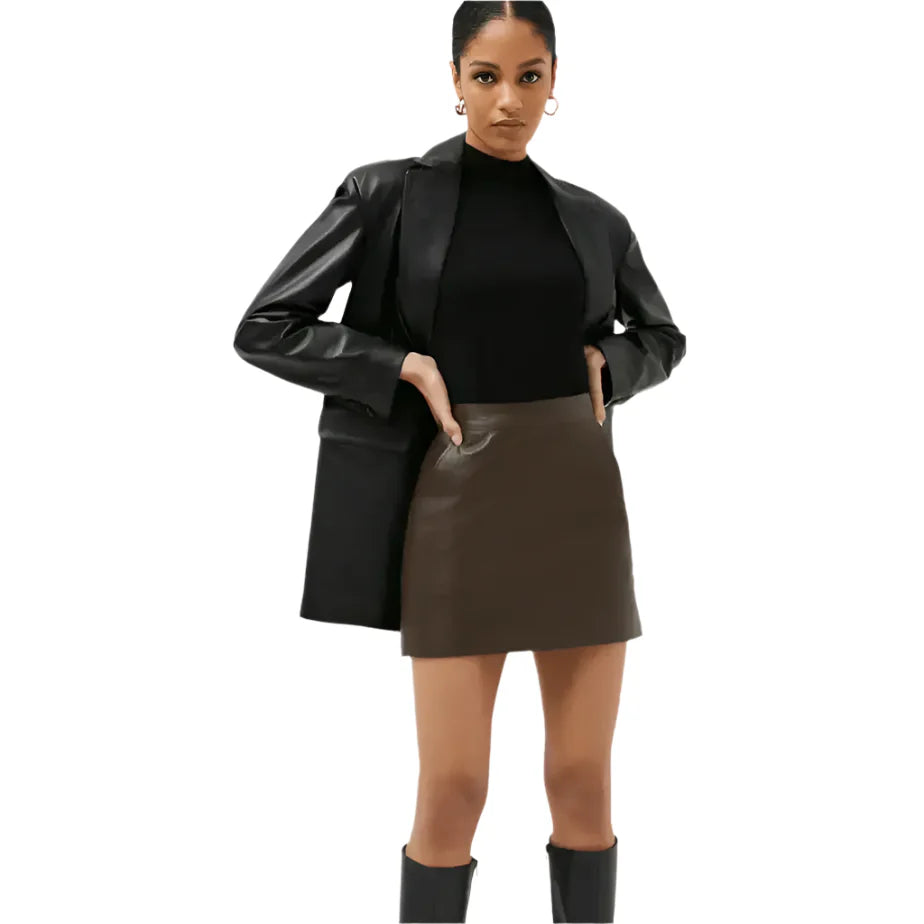 Ravenna sculpted leather mini skirt in bitter chocolate by SÈVINE