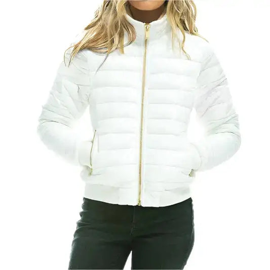 Relaxed fit optical white bomber jacket with ribbed cuffs